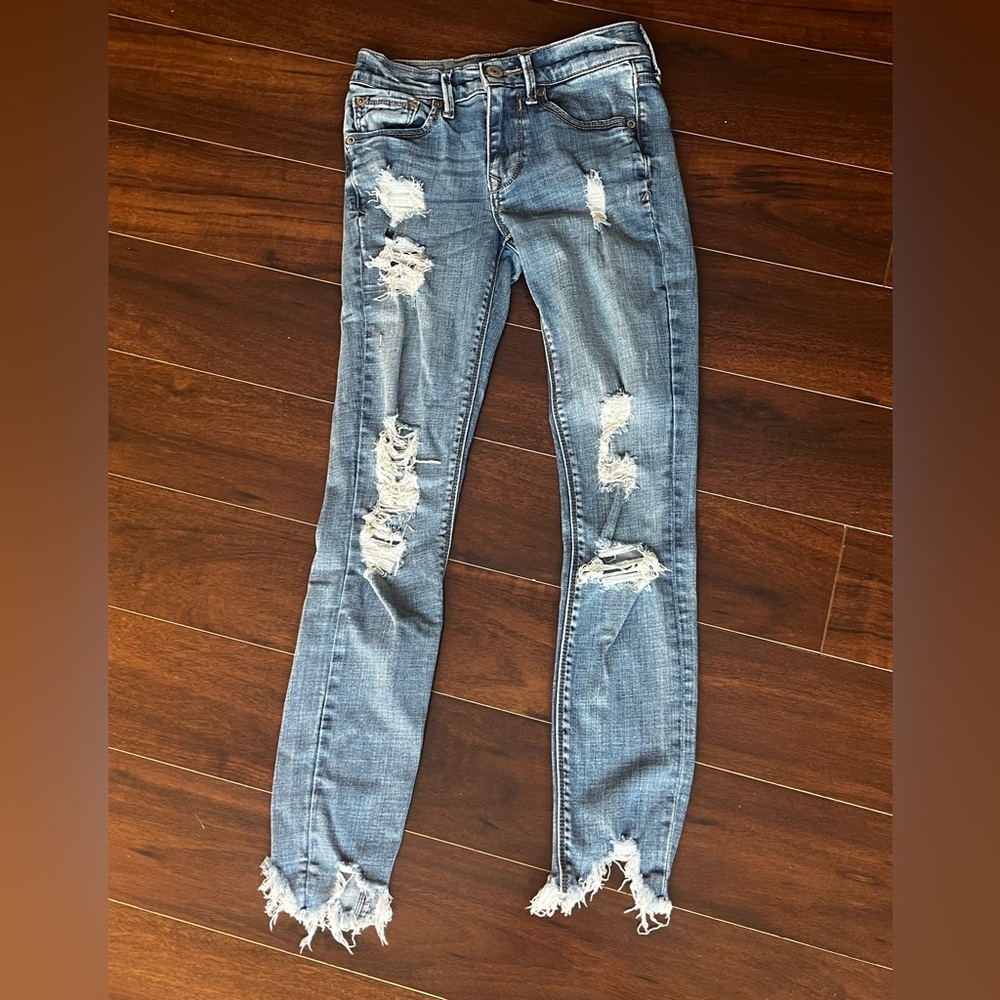 EUC - Express -Midrise Ankle Legging Distressed Denim Jeans - Womans 00